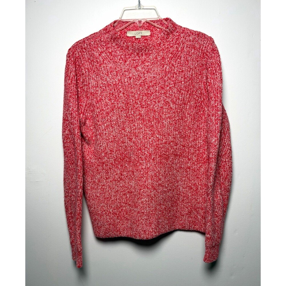LOFT Women’s M Red/White Marled Knit Crew Neck Ribbed Long Sleeve Pullover